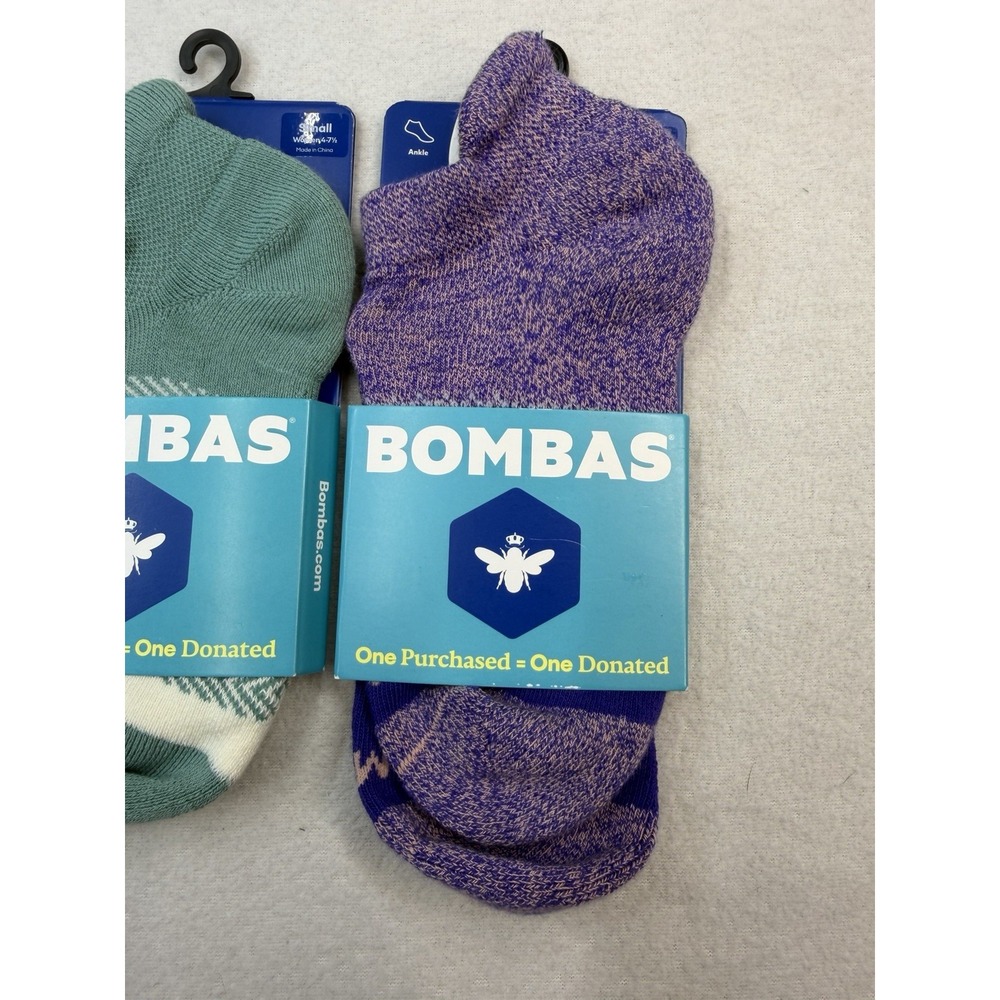 3 Pairs Bombas Marls & Tri-block Ankle Socks Violet Green Women's Small 4-7.5 - Picture 4 of 9